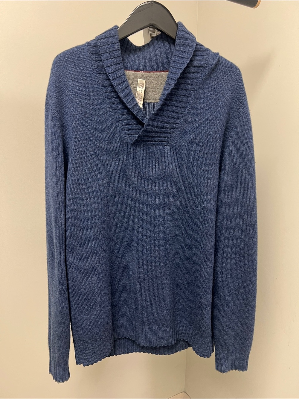 Navy Blue Shawl Collar Knit Sweater